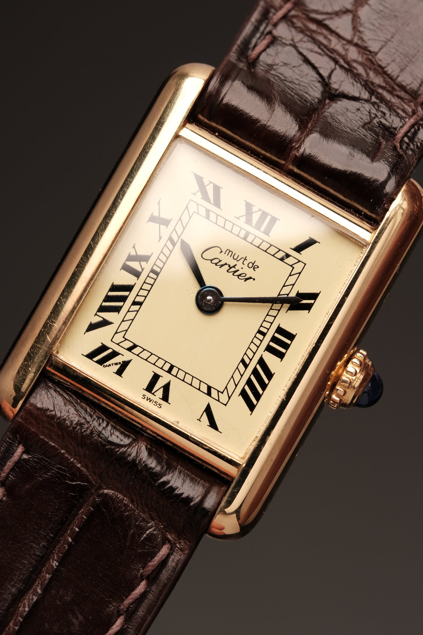 Vintage Cartier Must De Tank Vermeil (SM 20x28mm) ROMAN Ivory DIAL QUARTZ Ref.5057001