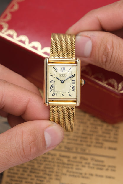 CARTIER MUST DE TANK VERMEIL (LM 23x31mm) ROMAN DIAL HAND WINDING 6144974 + BOX