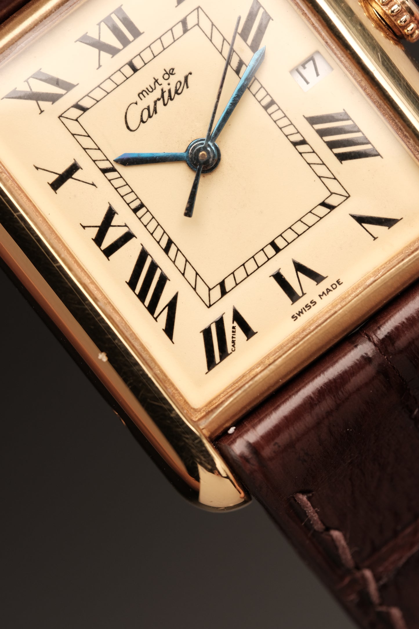Vintage Cartier Must De Tank (XL 26x34mm) ROMAN DIAL QUARTZ Ref.2413 + Dark Brown Strap