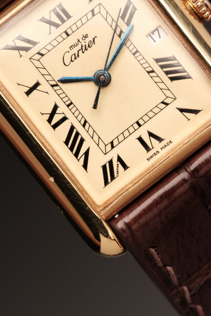 Vintage Cartier Must De Tank (XL 26x34mm) ROMAN DIAL QUARTZ Ref.2413 + Dark Brown Strap