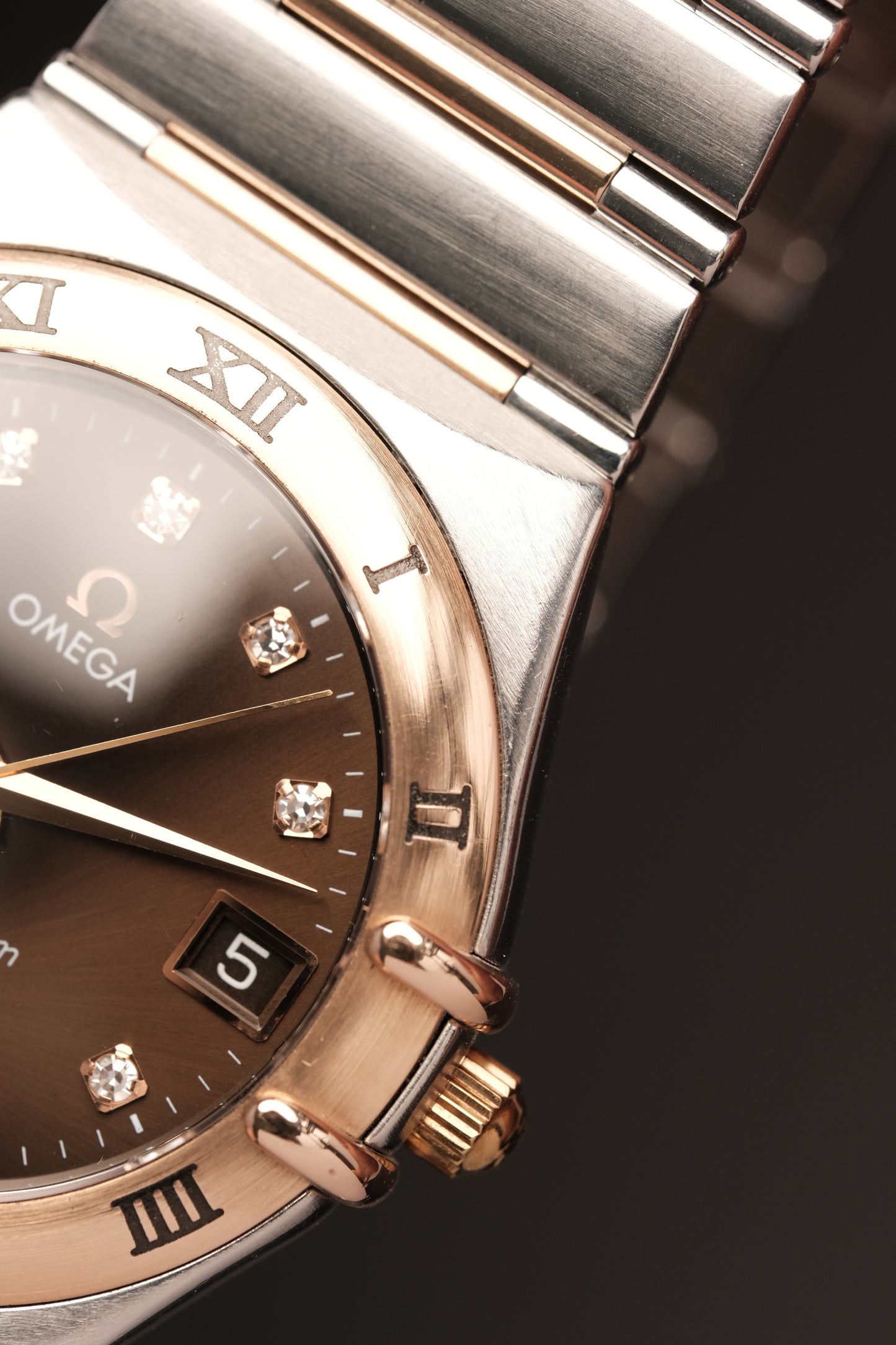 OMEGA WATCH CONSTELLATION 1301.60.00 - STAINLESS STEEL ROSE GOLD CHOCOLATE DIAMONDS (2000S)