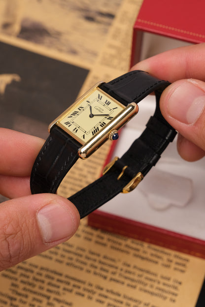 1990's CARTIER MUST DE CARTIER TANK VERMEIL ROMAN DIAL Manual Winding 23MM + Box