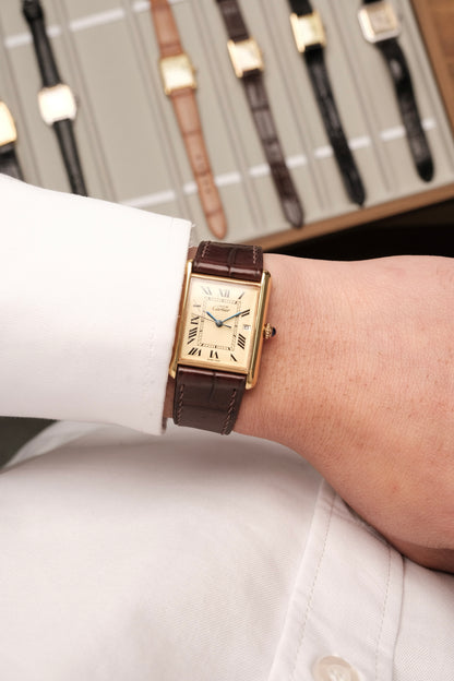 Vintage Cartier Must De Tank (XL 26x34mm) ROMAN DIAL QUARTZ Ref.2413 + Dark Brown Strap