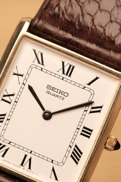 Vintage Japanese Classic Seiko Tank 6020-5050 White Dial Roman numerals (25x32mm)