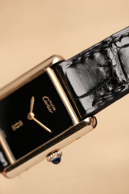 CARTIER MUST DE TANK VERMEIL (LM 23x31mm) HAND WINDING BLACK DIAL 6048114