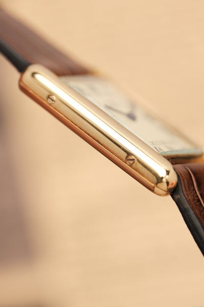CARTIER MUST DE TANK VERMEIL (LM 23x31mm) ROMAN DIAL QUARTZ + Coffee Strap