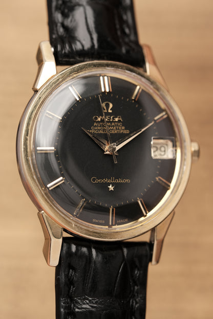 1966 OMEGA CONSTELLATION PIE PAN DOG LEG BLACK DIAL YELLOW GOLD AUTOMATIC CHRONOMETER REF. 168.005