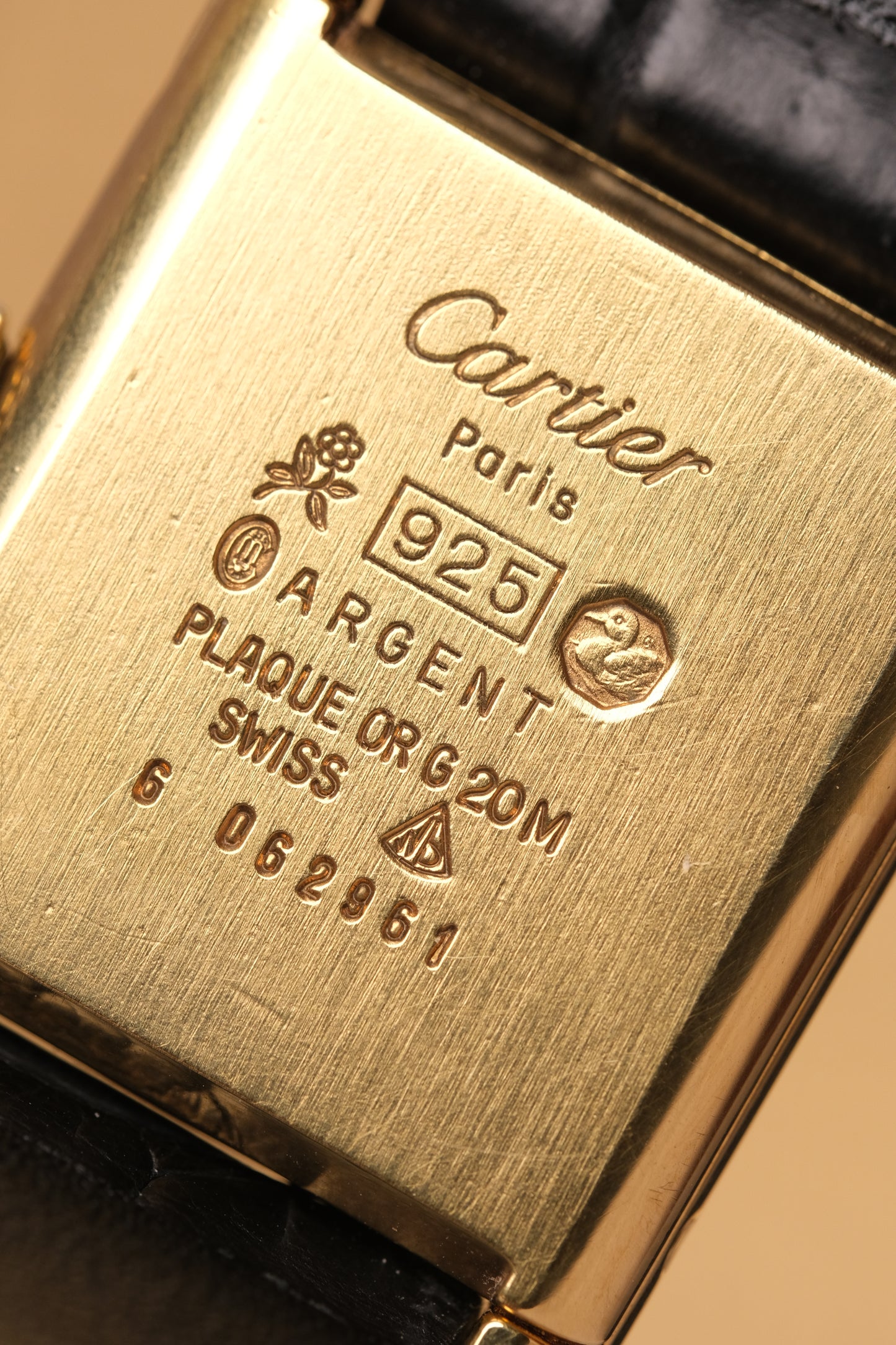 CARTIER MUST DE CARTIER TANK 23x31 Hand Winding VERMEIL Black DIAL REF. 6 062961