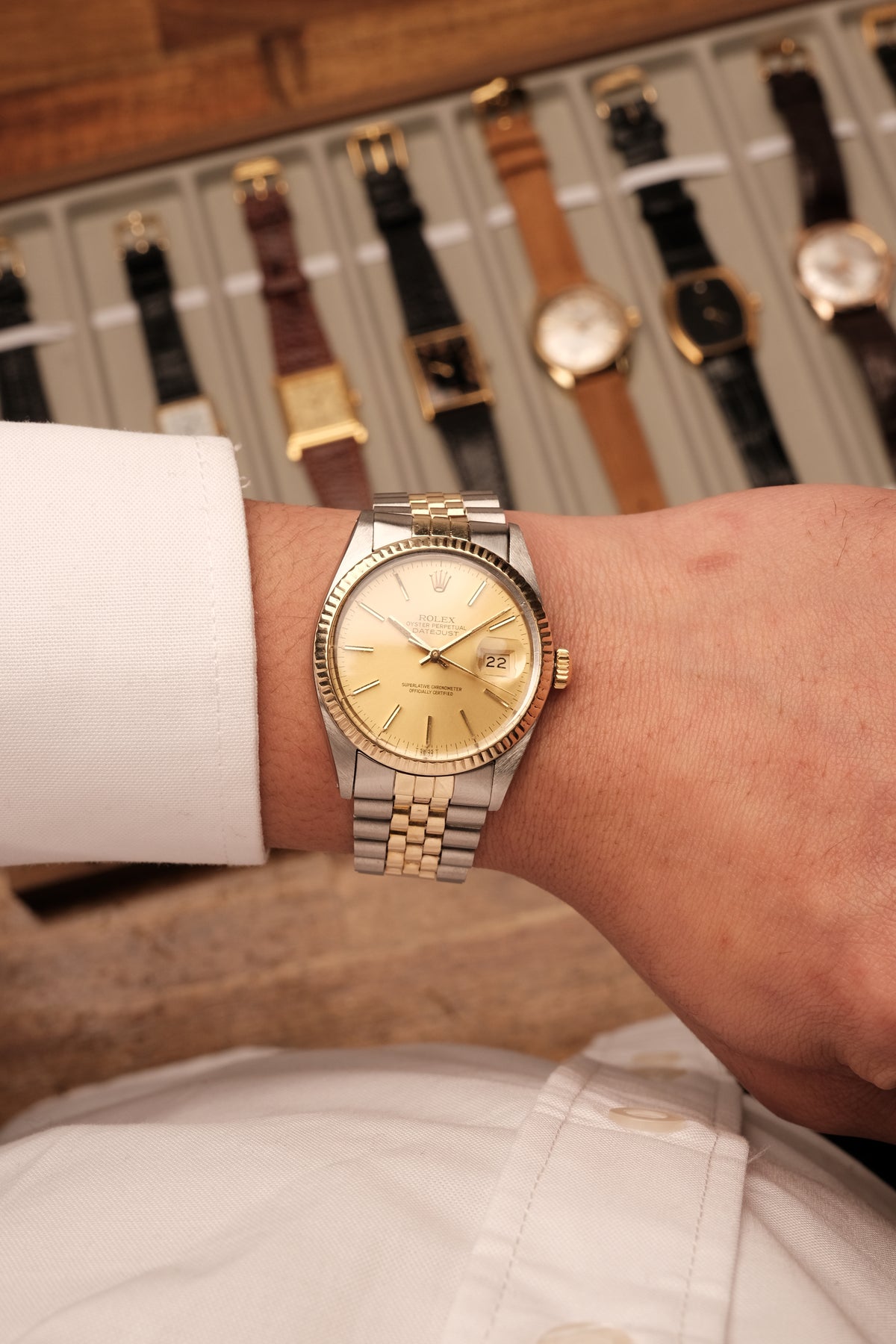 Rolex Datejust 36 16013 Two Tone 18k Yellow Gold Jubilee Bracelet Fluted Bezel + Box and Booklet