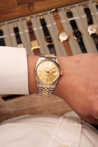 Rolex Datejust 36 16013 Two Tone 18k Yellow Gold Jubilee Bracelet Fluted Bezel + Box and Booklet
