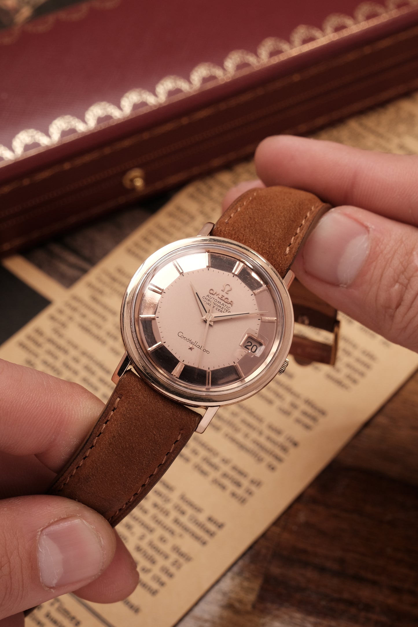 1966 OMEGA CONSTELLATION PIE PAN Mirror Rose Gold Dial (Salmon Dial )CHRONOMETER REF 168.004