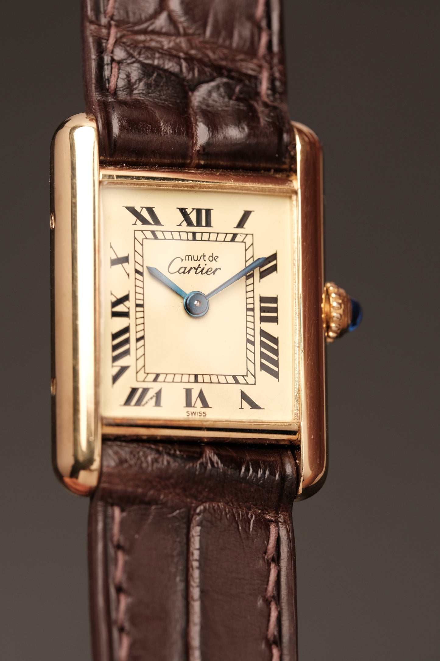 Vintage Cartier Must De Tank Vermeil (SM 20x28mm) ROMAN Ivory DIAL QUARTZ Ref.5057001