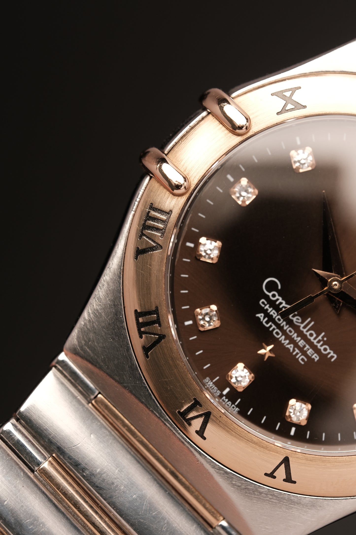 OMEGA WATCH CONSTELLATION 1301.60.00 - STAINLESS STEEL ROSE GOLD CHOCOLATE DIAMONDS (2000S)