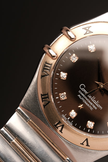 OMEGA WATCH CONSTELLATION 1301.60.00 - STAINLESS STEEL ROSE GOLD CHOCOLATE DIAMONDS (2000S)