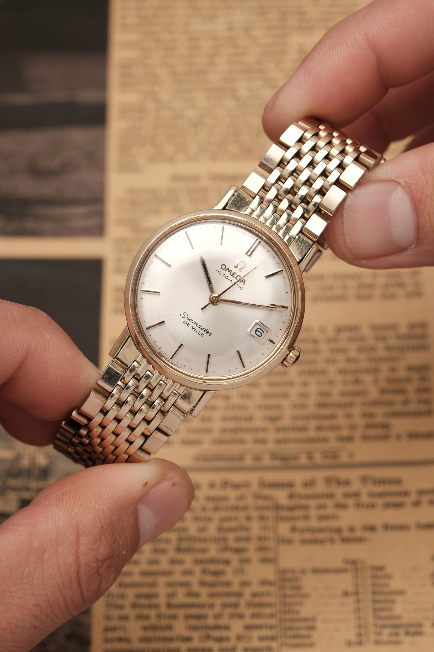 1967  14K Solid Gold Omega Seamaster De Ville reference LL 6590-1 34mm with Gold beads of rice bracelet
