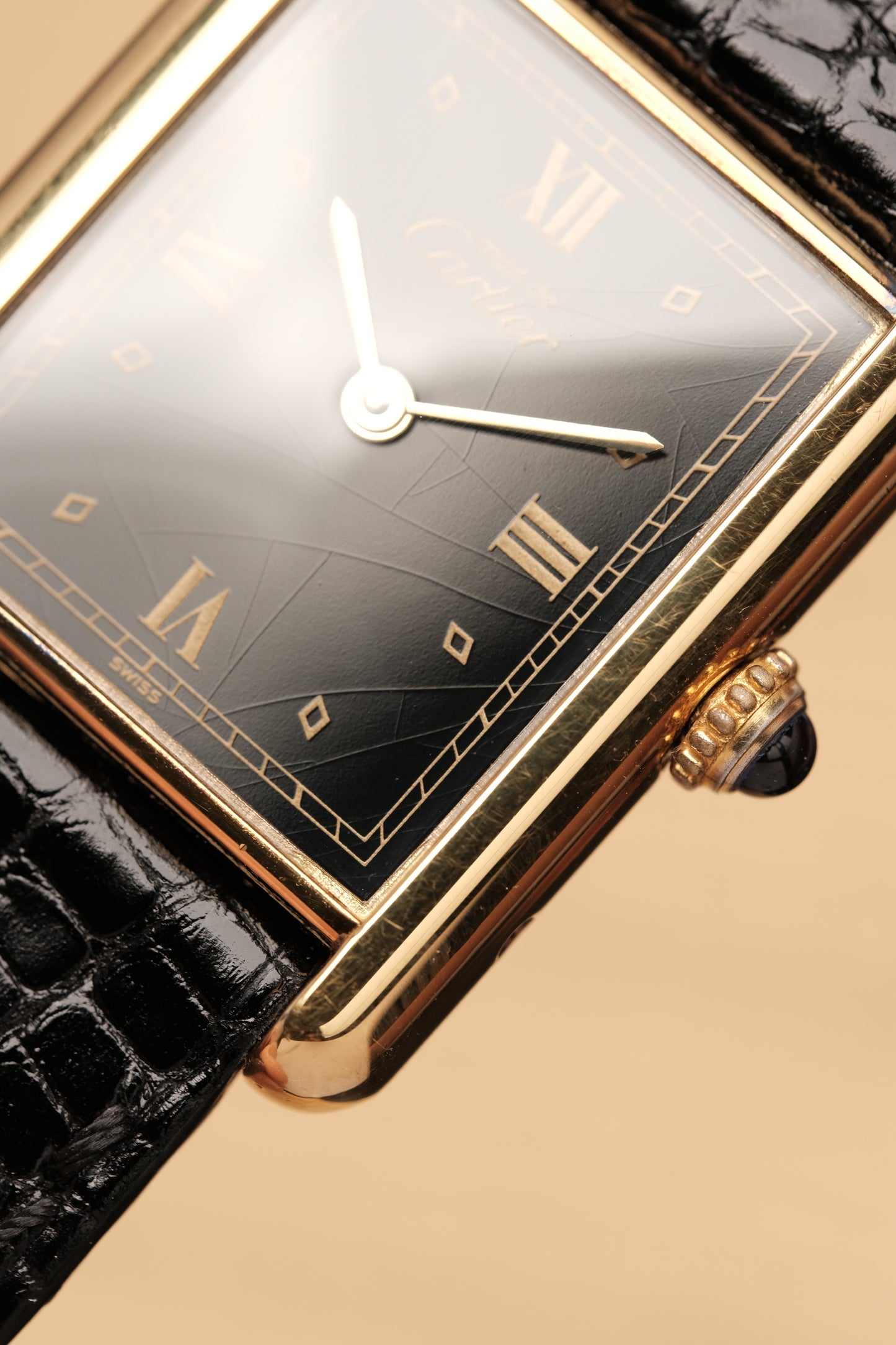 CARTIER MUST DE TANK VERMEIL (LM 23x31mm)Black Glossy Art Deco Dial 1990s Ref. 590005