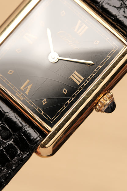 CARTIER MUST DE TANK VERMEIL (LM 23x31mm)Black Glossy Art Deco Dial 1990s Ref. 590005