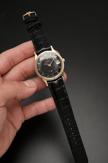 1966 OMEGA CONSTELLATION PIE PAN DOG LEG BLACK DIAL YELLOW GOLD AUTOMATIC CHRONOMETER REF. 168.005