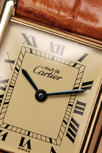 1990's CARTIER MUST DE CARTIER TANK VERMEIL ROMAN DIAL Quartz