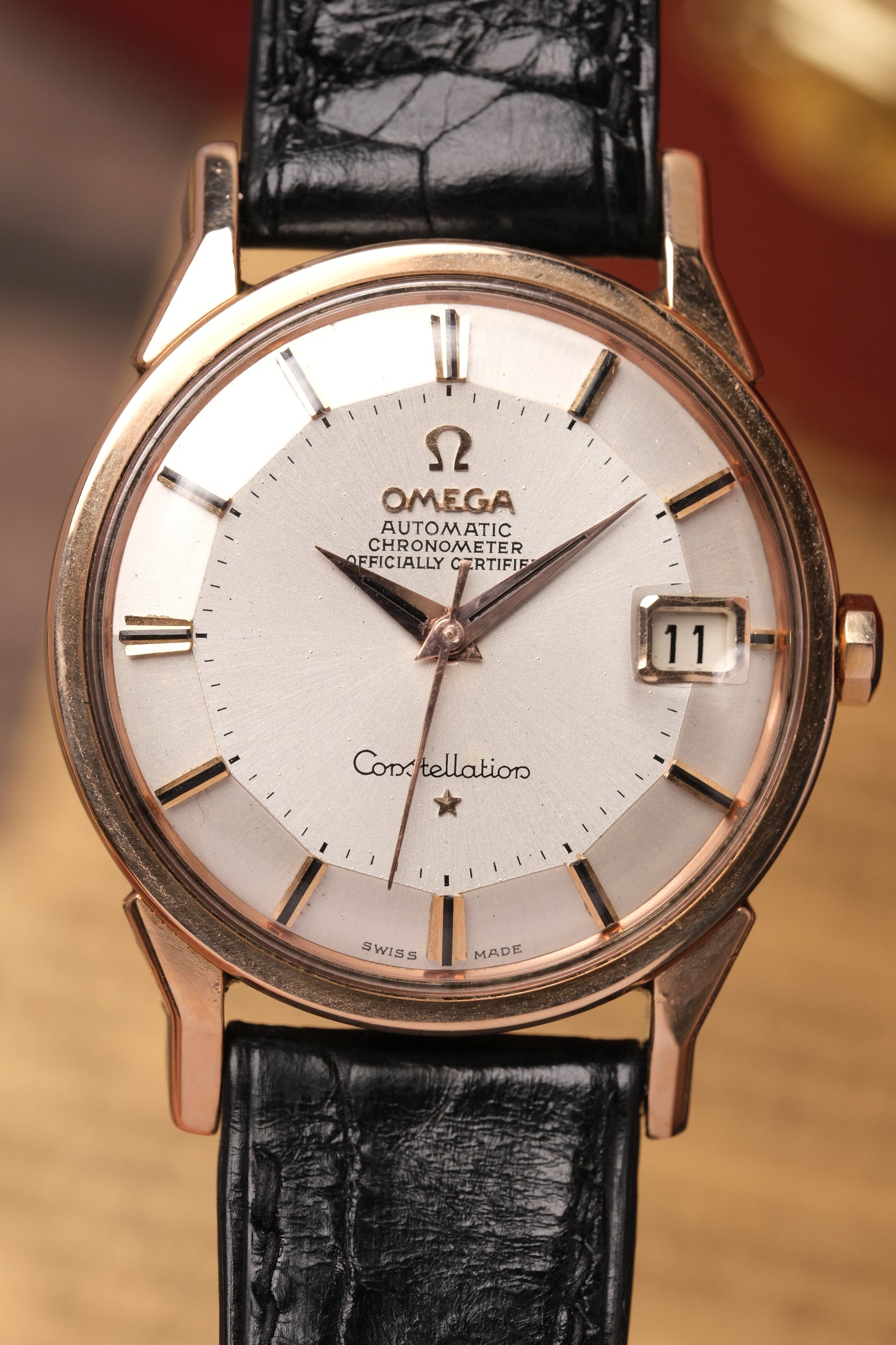 1966 OMEGA CONSTELLATION PIE PAN DOG LEG ROSE GOLD AUTOMATIC CHRONOMETER REF. 168.005