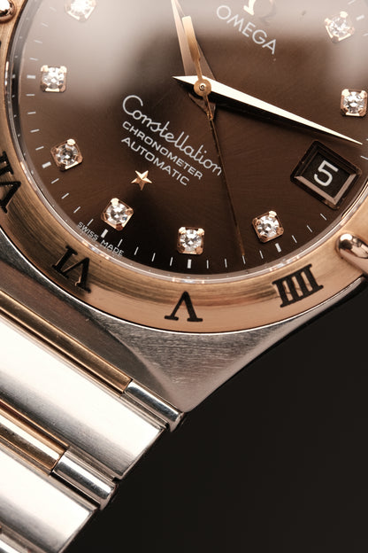 OMEGA WATCH CONSTELLATION 1301.60.00 - STAINLESS STEEL ROSE GOLD CHOCOLATE DIAMONDS (2000S)