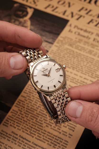 1963 OMEGA CONSTELLATION PIE PAN DOG LEG GOLD AUTOMATIC CHRONOMETER REF. 168.005