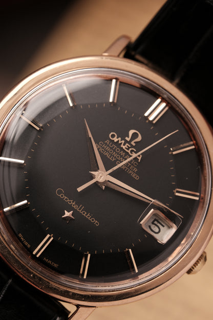 1966 OMEGA CONSTELLATION PIE PAN  Black Dial Rose Gold AUTOMATIC CHRONOMETER REF. 168.004