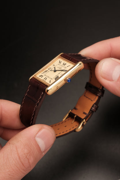Vintage Cartier Must De Tank (XL 26x34mm) ROMAN DIAL QUARTZ Ref.2413 + Dark Brown Strap