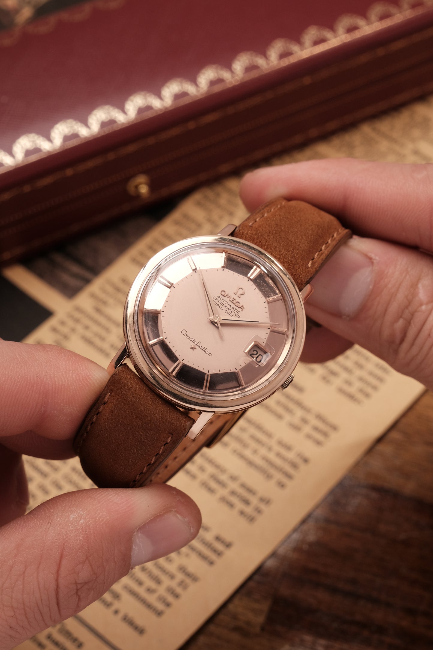 1966 OMEGA CONSTELLATION PIE PAN Mirror Rose Gold Dial (Salmon Dial )CHRONOMETER REF 168.004