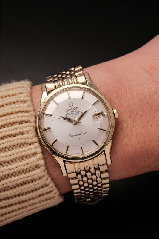 1962 OMEGA CONSTELLATION PIE PAN DOG LEG GOLD AUTOMATIC CHRONOMETER REF. 168.005