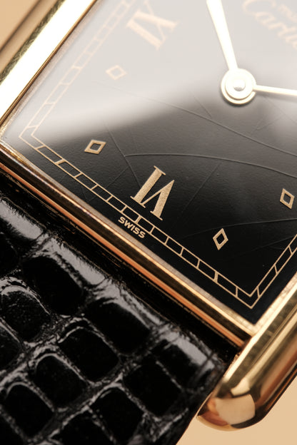 CARTIER MUST DE TANK VERMEIL (LM 23x31mm)Black Glossy Art Deco Dial 1990s Ref. 590005
