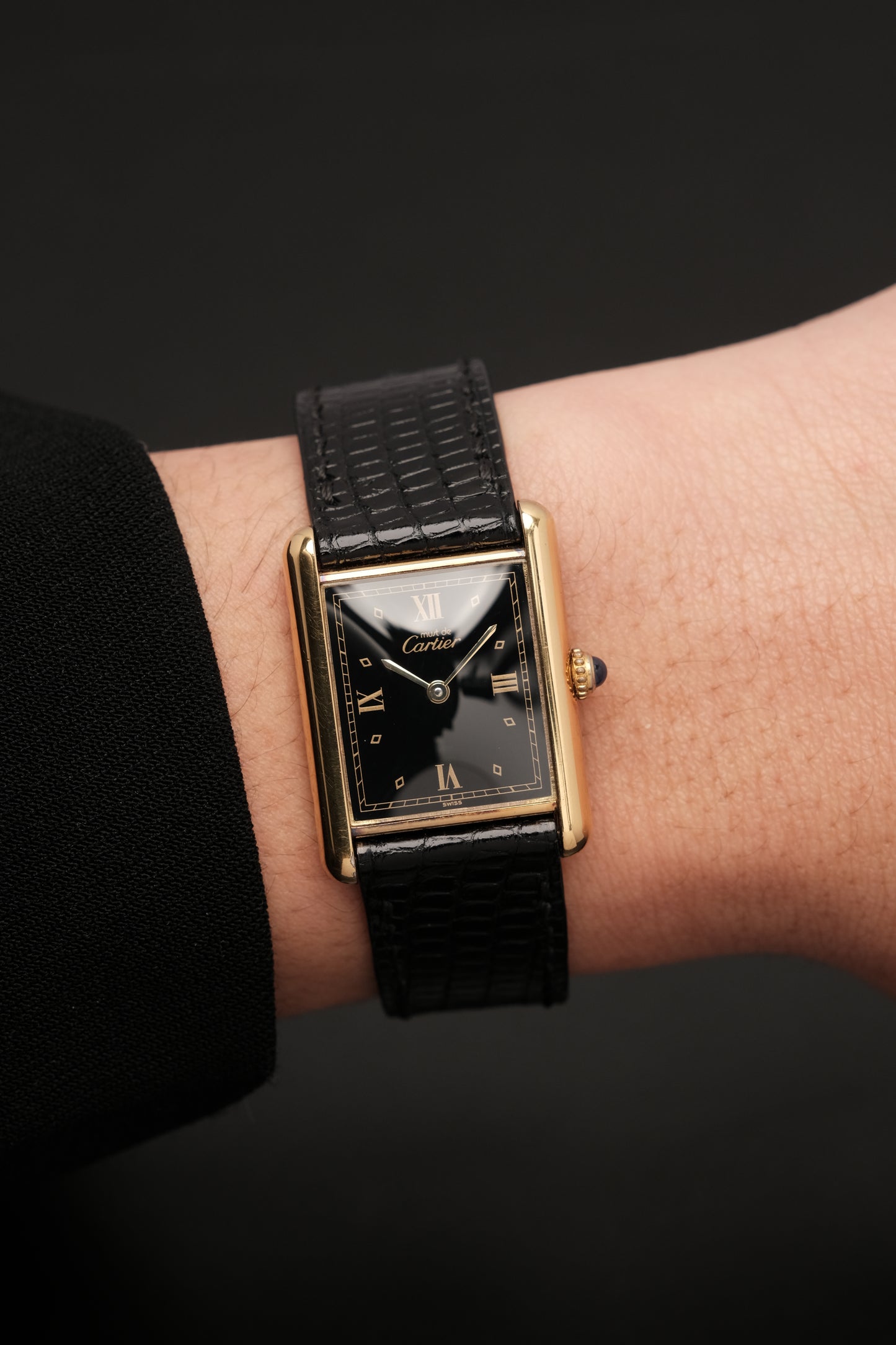 CARTIER MUST DE TANK VERMEIL (LM 23x31mm)Black Glossy Art Deco Dial 1990s Ref. 590005