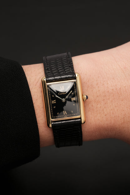 CARTIER MUST DE TANK VERMEIL (LM 23x31mm)Black Glossy Art Deco Dial 1990s Ref. 590005