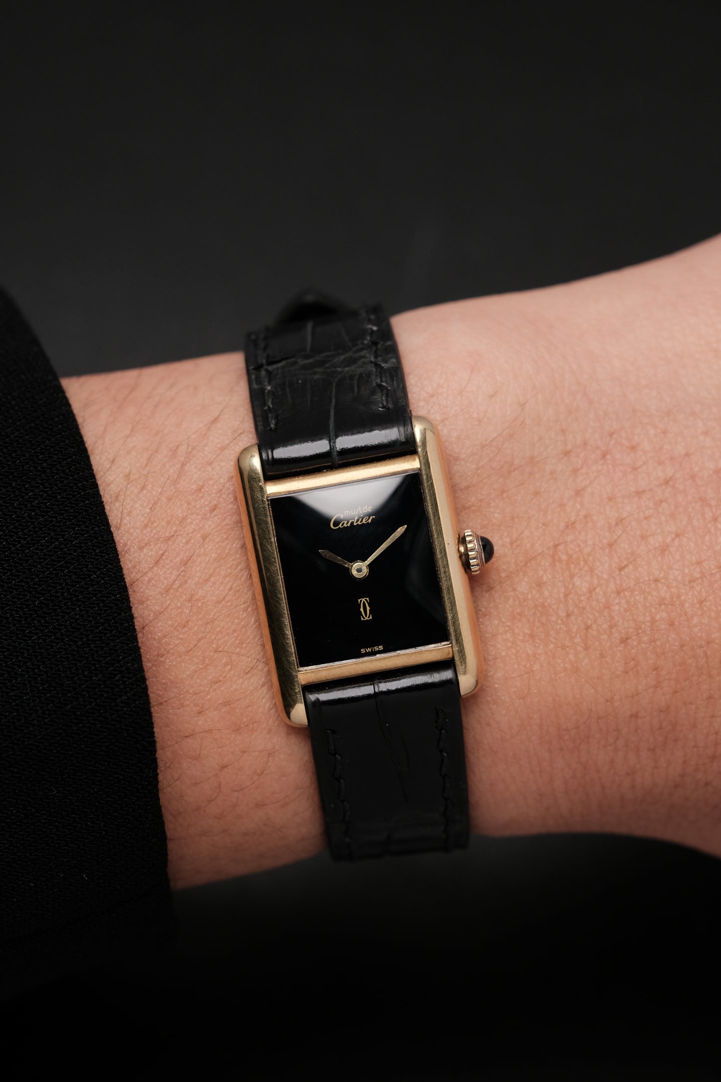 CARTIER MUST DE TANK VERMEIL (SM 20x28mm) BLACK DIAL HAND WINDING 3012300