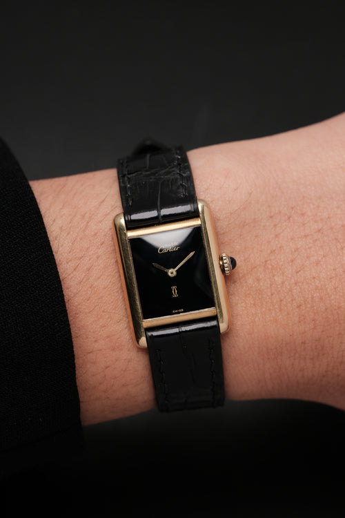 CARTIER MUST DE TANK VERMEIL (SM 20x28mm) BLACK DIAL HAND WINDING 3012300
