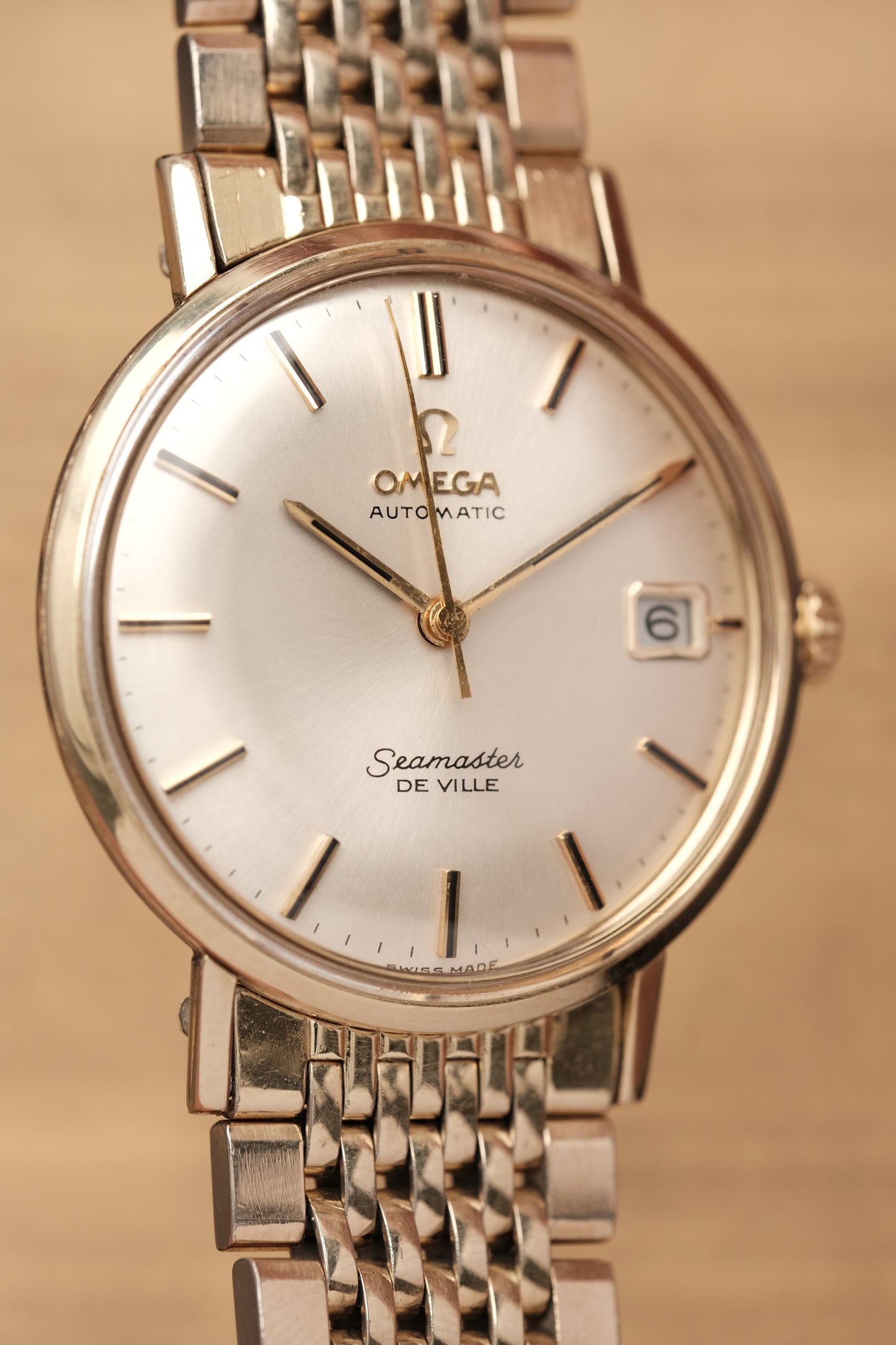1967  14K Solid Gold Omega Seamaster De Ville reference LL 6590-1 34mm with Gold beads of rice bracelet