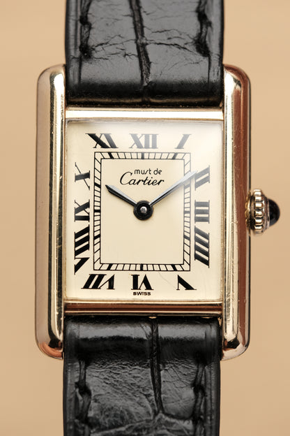 Vintage Cartier Must De Tank Vermeil (SM 20x28mm) ROMAN DIAL Hand Windding Ref.3096998
