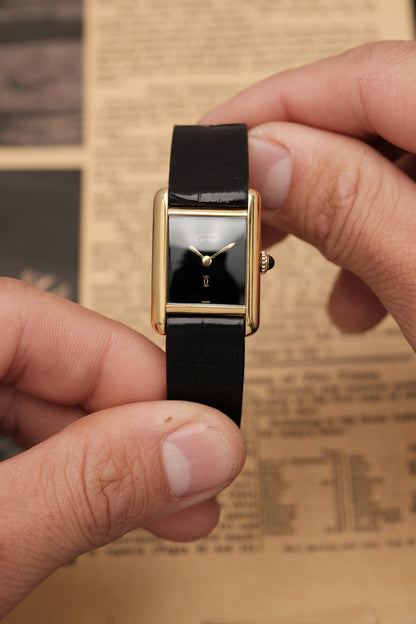 CARTIER MUST DE TANK VERMEIL (SM 20x28mm) BLACK DIAL HAND WINDING