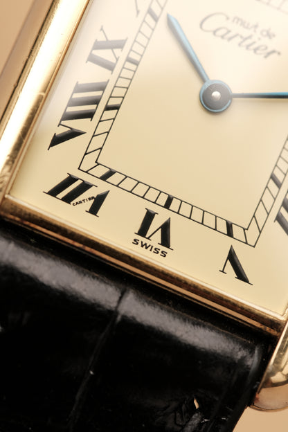 CARTIER MUST DE TANK VERMEIL (LM 23x31mm) ROMAN DIAL QUARTZ + Black Strap