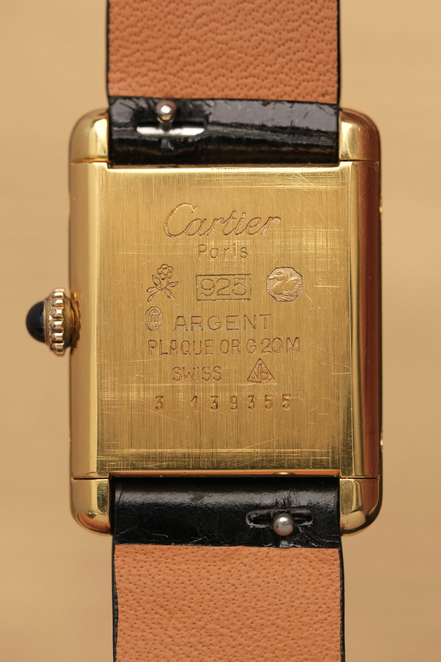 CARTIER MUST DE TANK VERMEIL (SM 20x28mm) BURGUNDY RED DIAL HAND WINDING