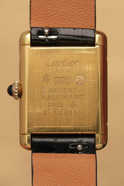 CARTIER MUST DE TANK VERMEIL (SM 20x28mm) BURGUNDY RED DIAL HAND WINDING