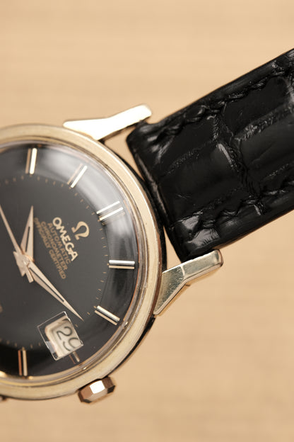 1966 OMEGA CONSTELLATION PIE PAN DOG LEG BLACK DIAL YELLOW GOLD AUTOMATIC CHRONOMETER REF. 168.005
