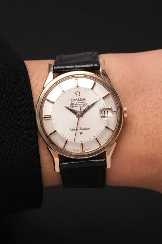 1966 OMEGA CONSTELLATION PIE PAN DOG LEG ROSE GOLD AUTOMATIC CHRONOMETER REF. 168.005