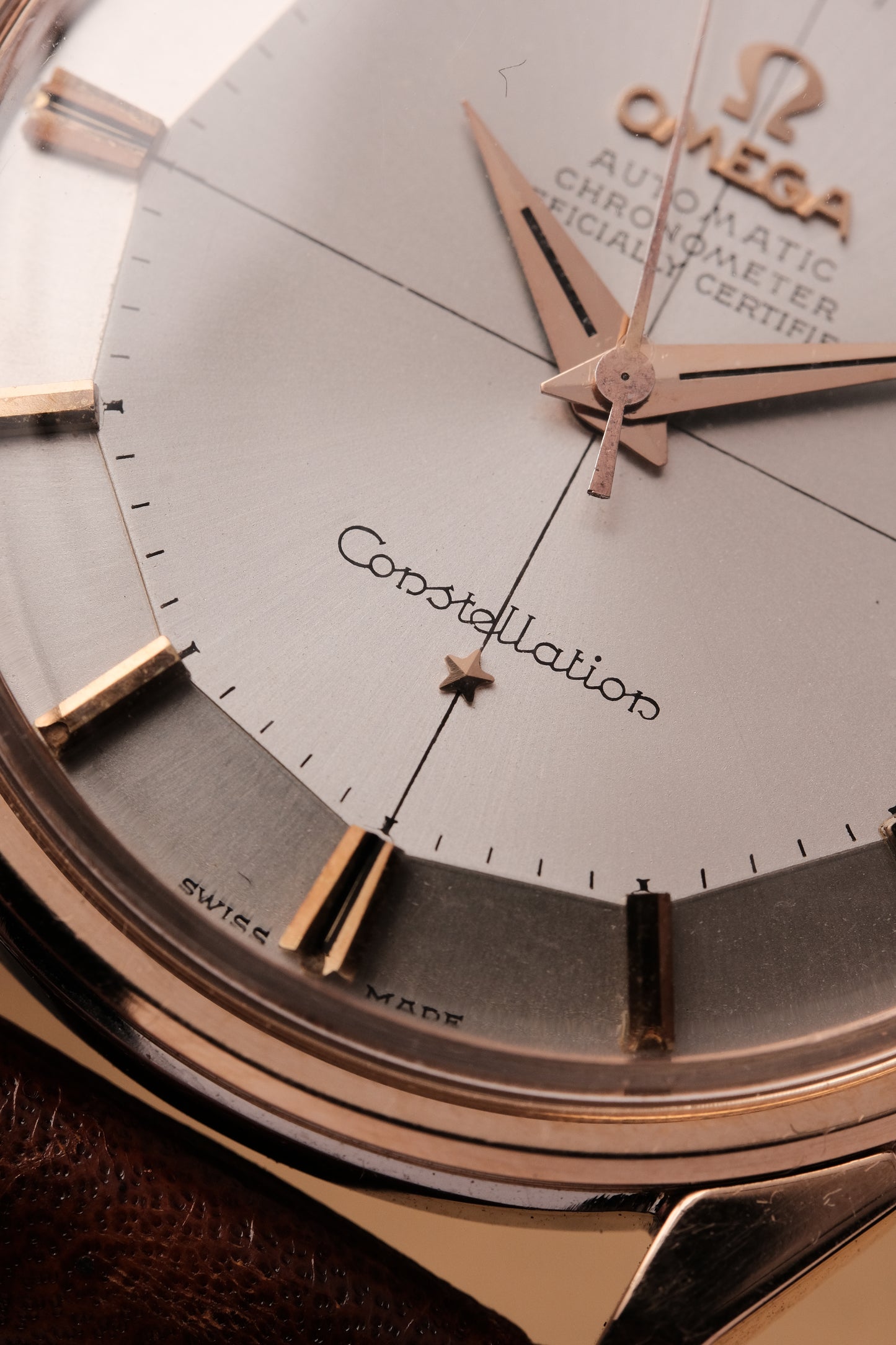 1966 OMEGA CONSTELLATION PIE PAN DOG LEG CROSS HAIR DIAL  ROSE GOLD  AUTOMATIC CHRONOMETER REF. 168.005