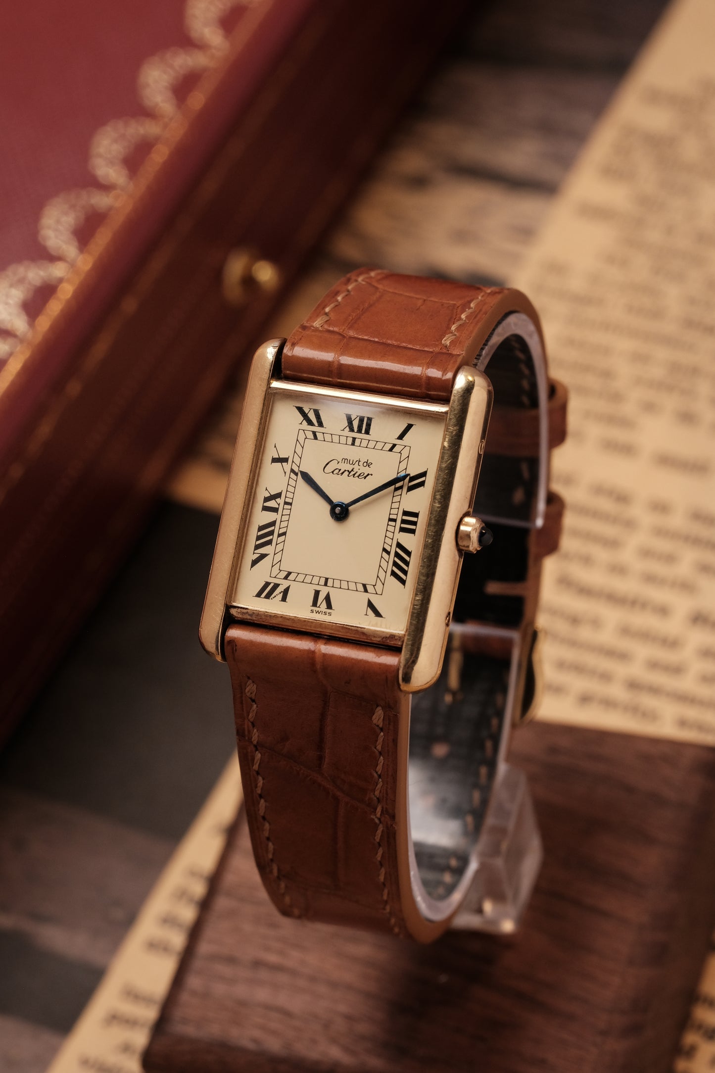 CARTIER MUST DE CARTIER TANK VERMEIL ROMAN DIAL REF. 64221