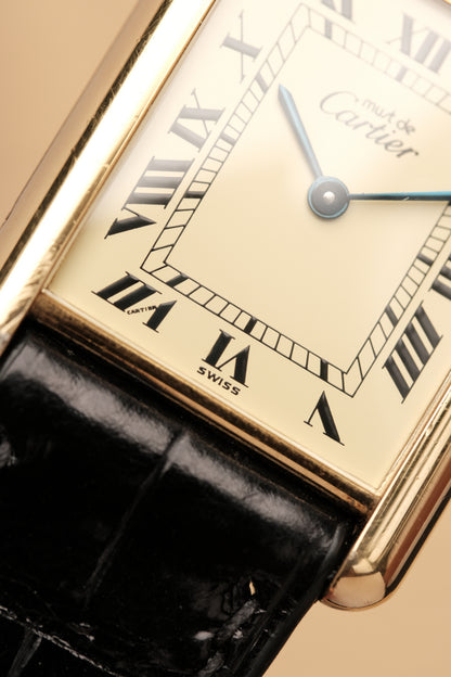 CARTIER MUST DE TANK VERMEIL (LM 23x31mm) ROMAN DIAL QUARTZ + Black Strap