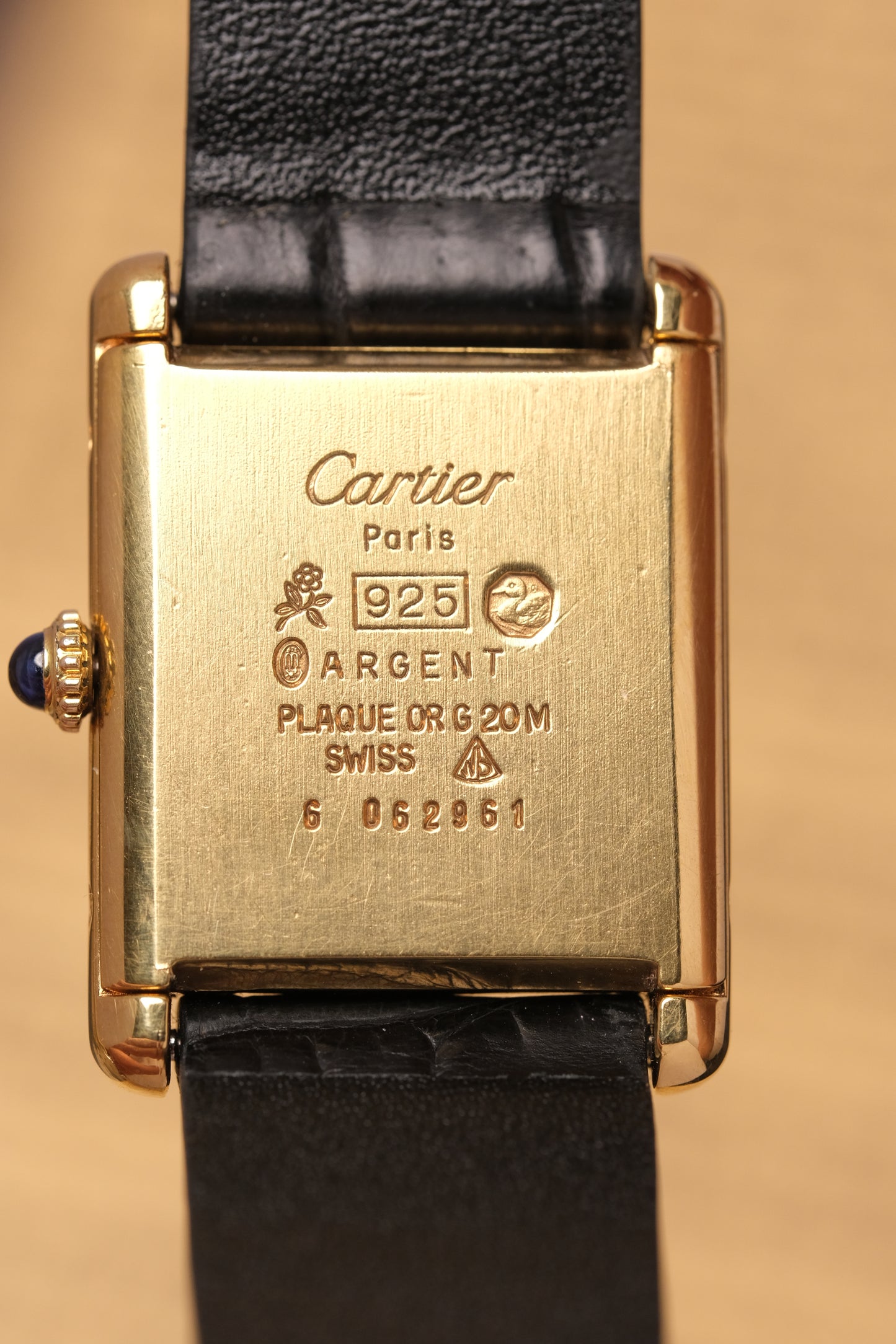 CARTIER MUST DE CARTIER TANK 23x31 Hand Winding VERMEIL Black DIAL REF. 6 062961