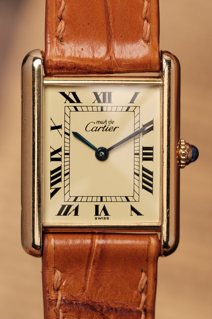 1990's CARTIER MUST DE CARTIER TANK VERMEIL ROMAN DIAL Quartz