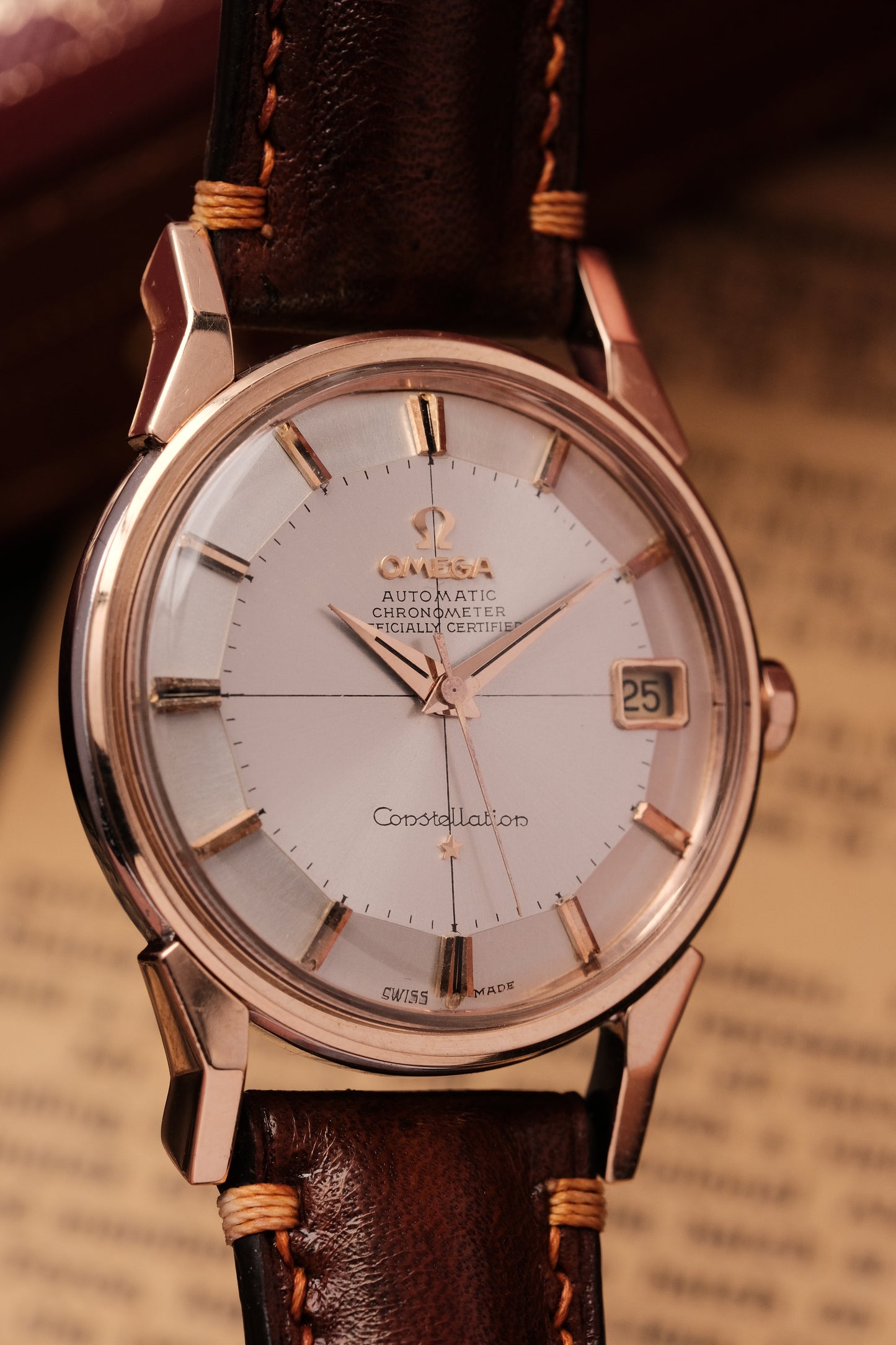 1966 OMEGA CONSTELLATION PIE PAN DOG LEG CROSS HAIR DIAL  ROSE GOLD  AUTOMATIC CHRONOMETER REF. 168.005