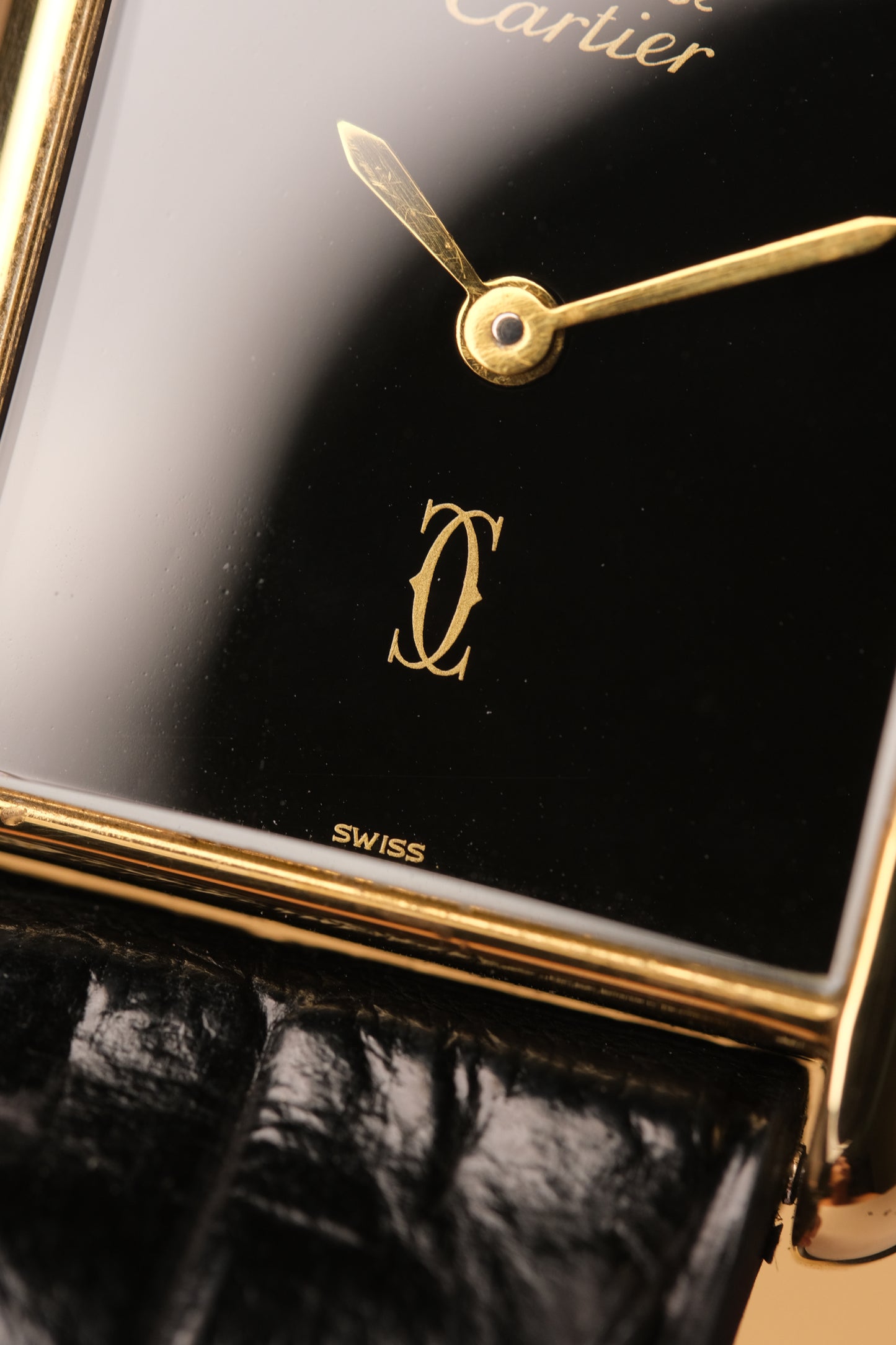 CARTIER MUST DE CARTIER TANK 23x31 Hand Winding VERMEIL Black DIAL REF. 6 213967